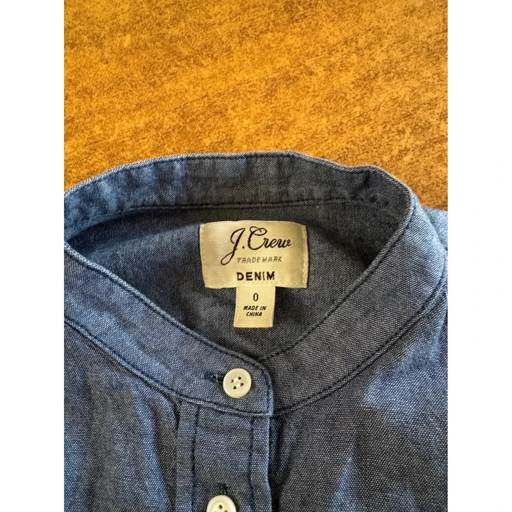 J. Crew Denim Bodysuit Womens 0 Blue Chambray Band Collar Long‎ Sleeve